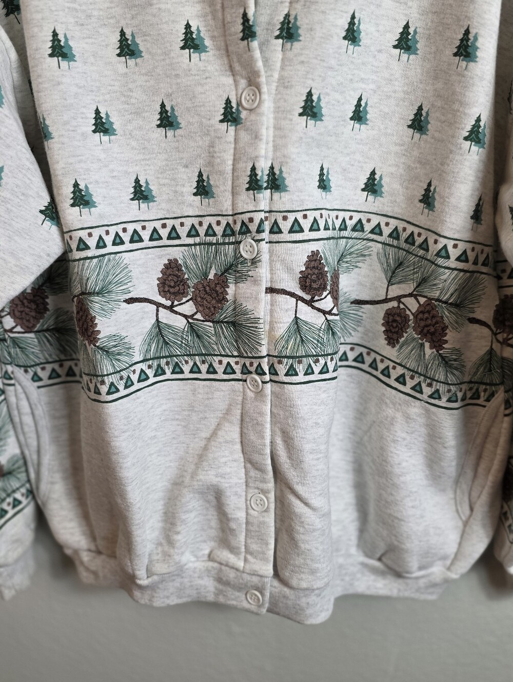 Artisans Southern Designs Pine Tree Pinecone Cardigan Sweatshirt Jacket Large - Picture 5 of 16